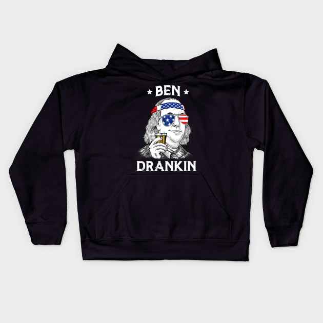 4th Of July Ben Drankin Benjamin Franklin Kids Hoodie by Haley Tokey